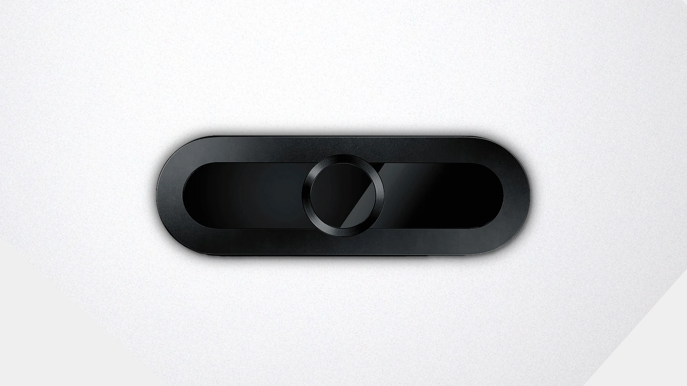 Fotografía real del sensor de conteo de pasajeros (APC) de NSS, vista frontal, carcasa de aluminio negro sin ninguna marca visible.